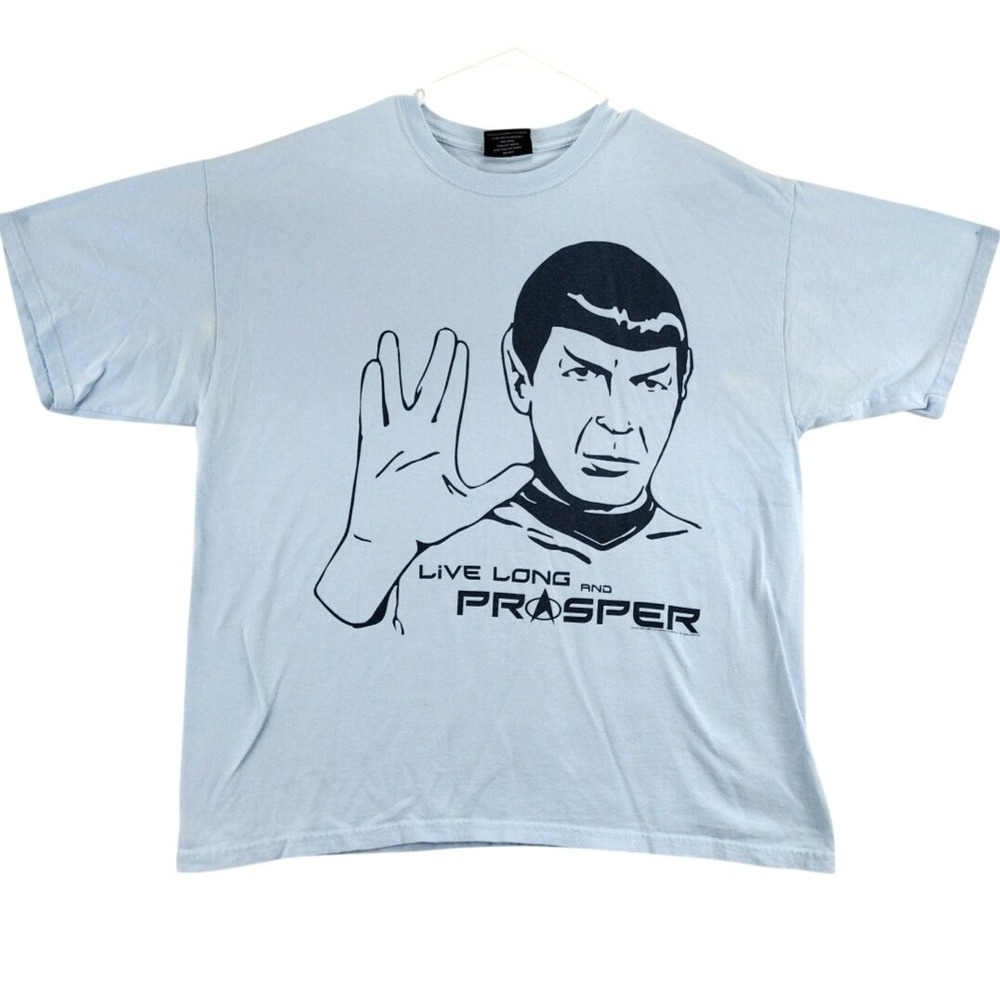Steve &‎ Barrys Star Trek Spock Live Long and Prosper T Shirt Mens XL Light Blue